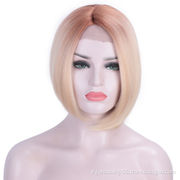 Vigorous cosplay wholesale cheap short straight ombre blonde color heat rasistant synthetic fiber hair wig lace front